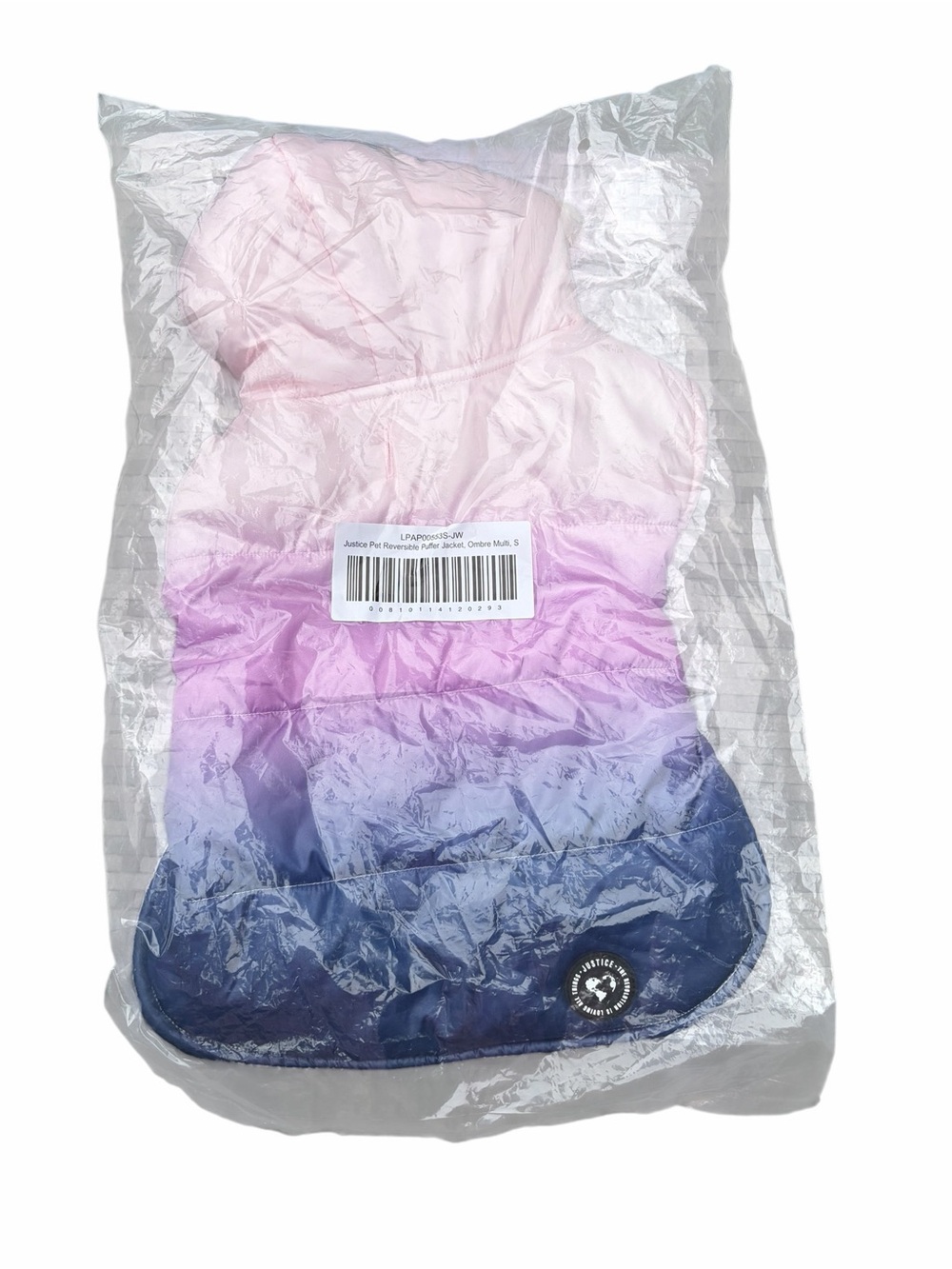 Justice Pet Reversible Puffer Jacket - Ombre Pink/Purple/Blue - Small - NWT